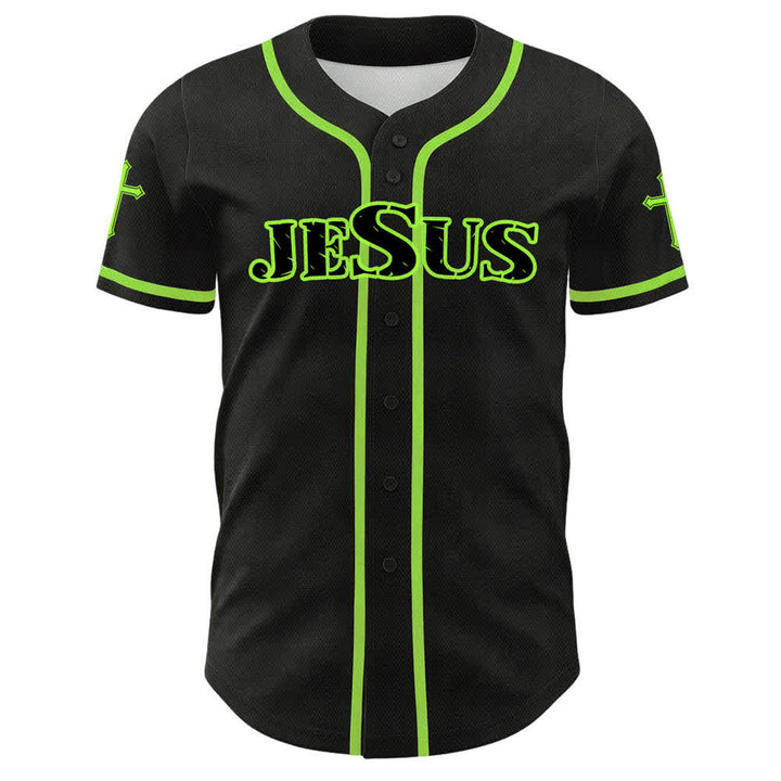 Christianartworkshop Baseballtrikot mit Jesus-Kreuz, schwarz-golden, geknöpft - image 20