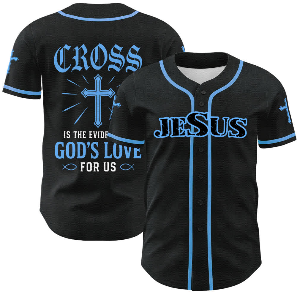 Christianartworkshop Baseballtrikot mit Jesus-Kreuz, schwarz-golden, geknöpft - Himmelblau - 5XL - image 15