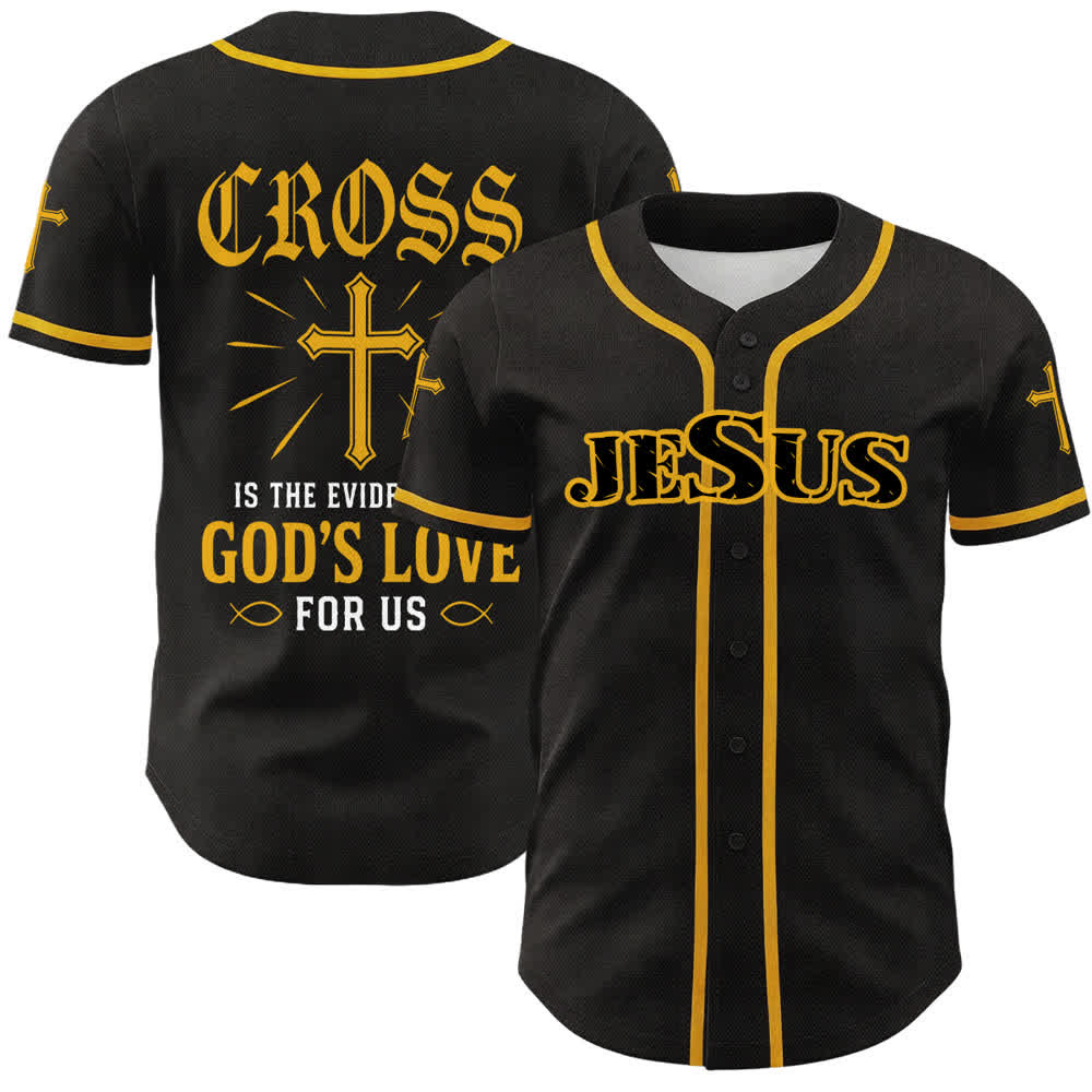 Christianartworkshop Baseballtrikot mit Jesus-Kreuz, schwarz-golden, geknöpft - Gelb - 5XL - image 0