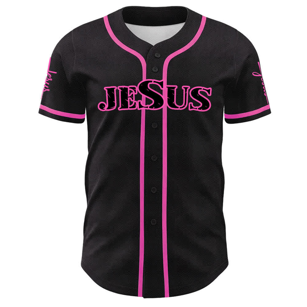 Christianartworkshop Jesus Schwarzes und rotes Baseballtrikot mit Knöpfen - image 14