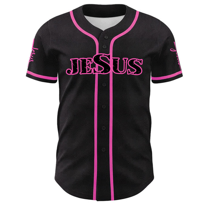 Christianartworkshop Jesus Schwarzes und rotes Baseballtrikot mit Knöpfen - image 14