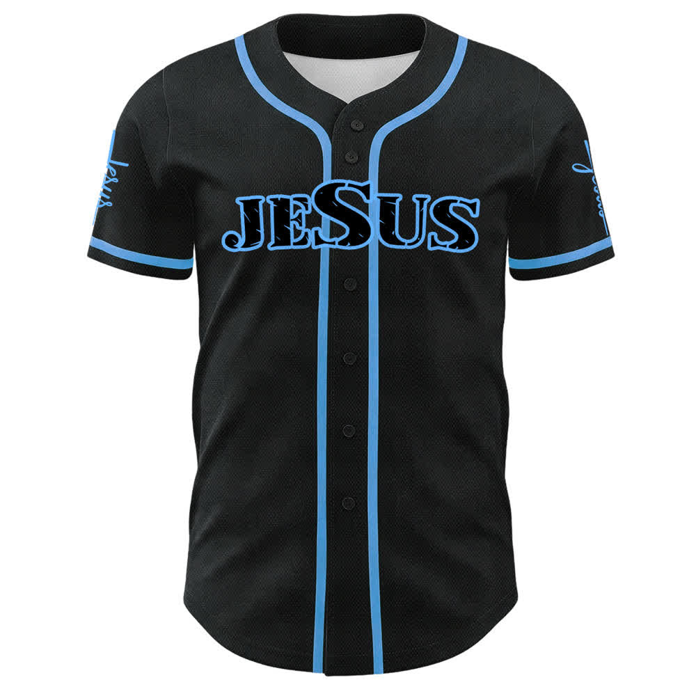 Christianartworkshop Jesus Schwarzes und rotes Baseballtrikot mit Knöpfen - image 17