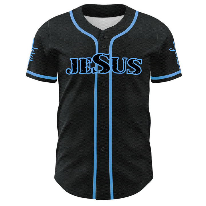 Christianartworkshop Jesus Schwarzes und rotes Baseballtrikot mit Knöpfen - image 17