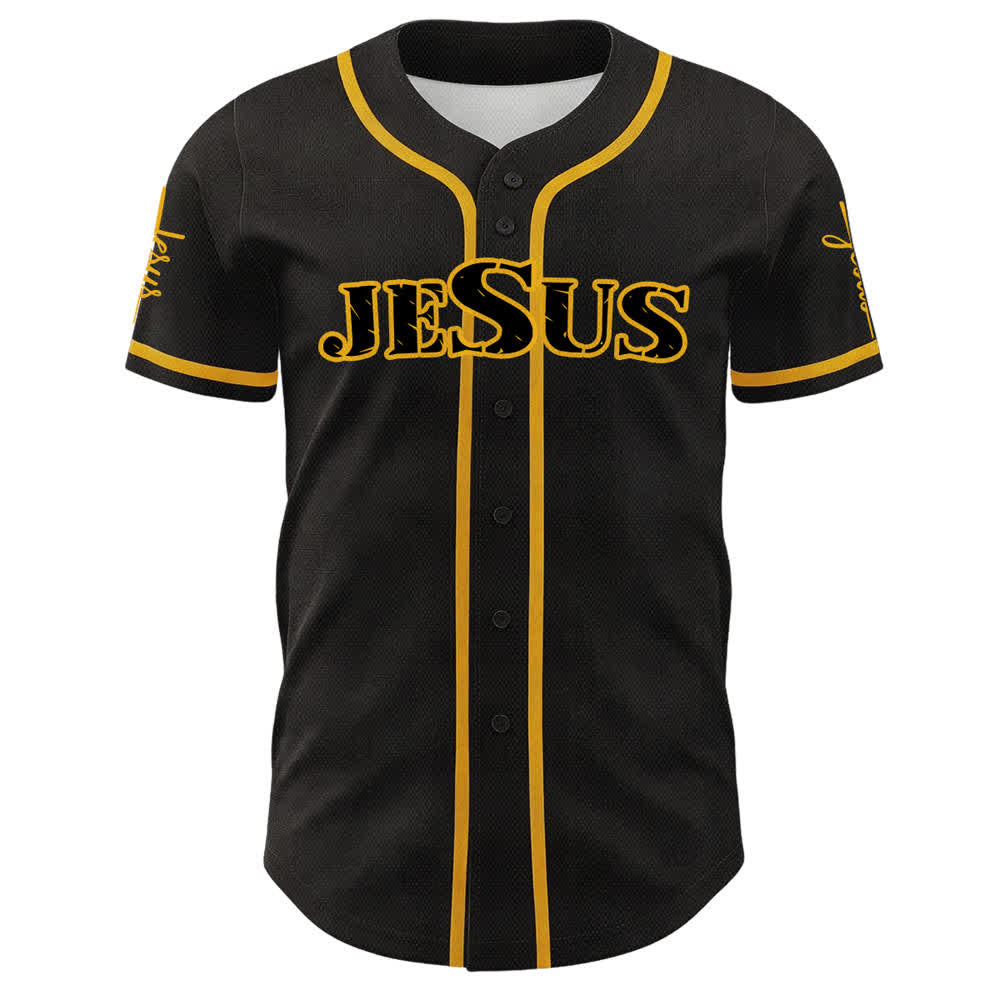 Christianartworkshop Jesus Schwarzes und rotes Baseballtrikot mit Knöpfen - image 20