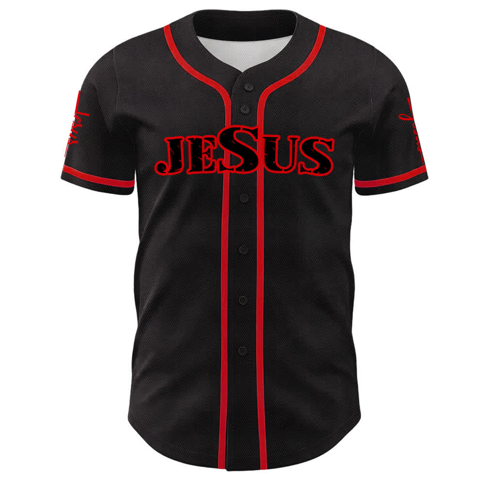 Christianartworkshop Jesus Schwarzes und rotes Baseballtrikot mit Knöpfen - image 2