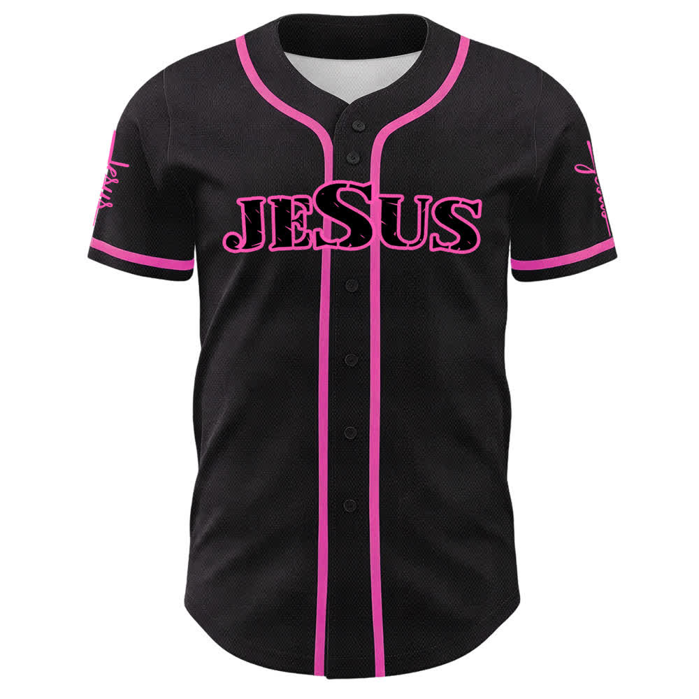 Christianartworkshop Jesus Schwarzes und rotes Baseballtrikot mit Knöpfen - image 14