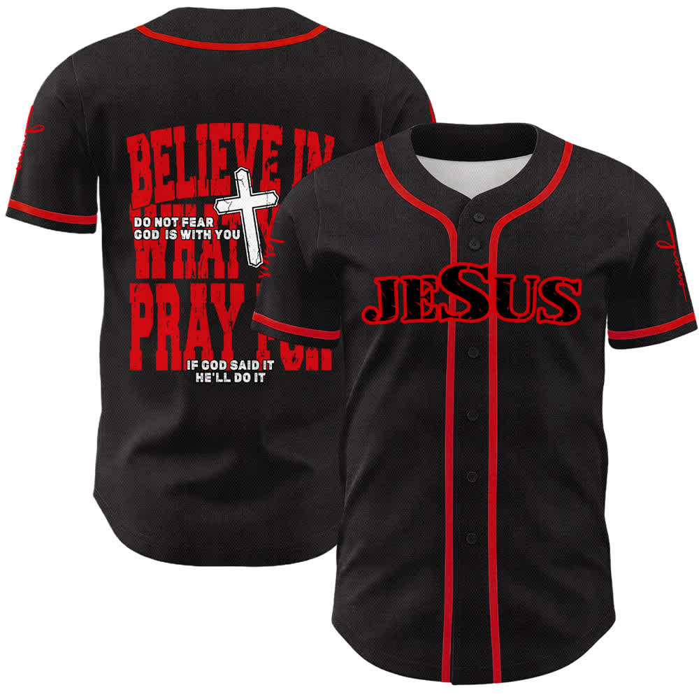 Christianartworkshop Jesus Schwarzes und rotes Baseballtrikot mit Knöpfen - Rot - 5XL - image 0