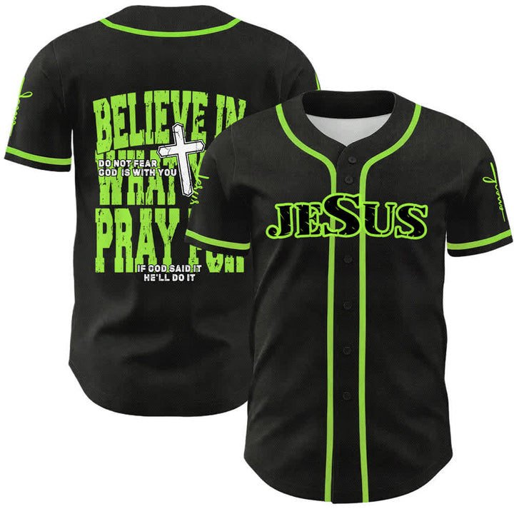 Christianartworkshop Jesus Schwarzes und rotes Baseballtrikot mit Knöpfen - Grün - 5XL - image 21