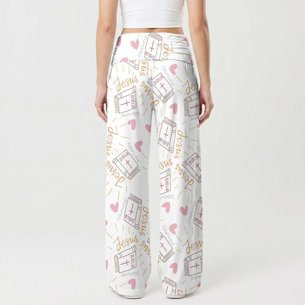 Christianartworkshop Loungehose mit weitem Bein und Jesus-Schriftzug und Herzmuster - image 2