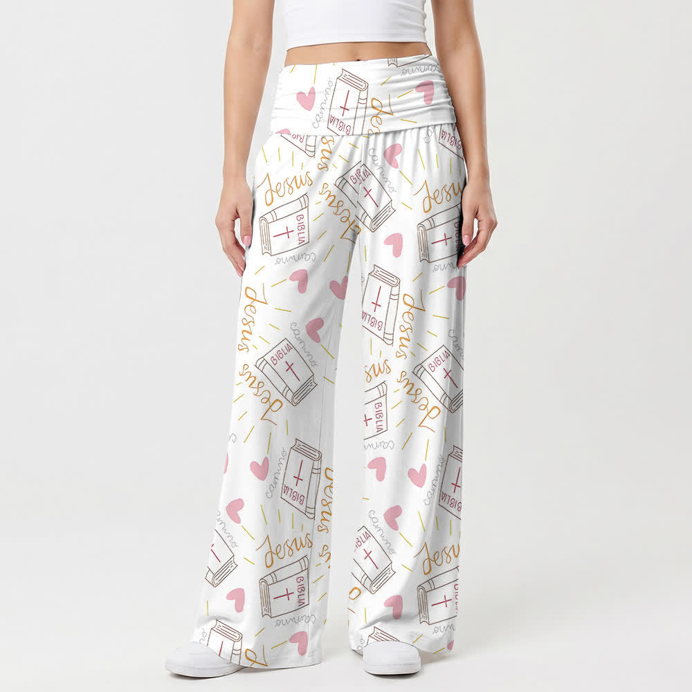 Christianartworkshop Loungehose mit weitem Bein und Jesus-Schriftzug und Herzmuster - image 1