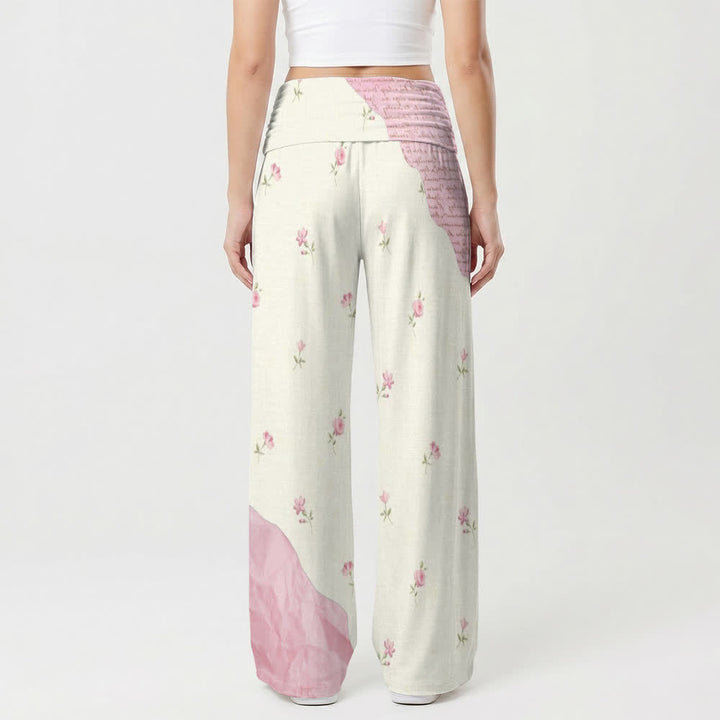 Christianartworkshop Rosafarbene Patchwork-Loungewear-Hose mit hohem Bund und weitem Bein für Damen, hochtailliert und mit weitem Bein. - image 2