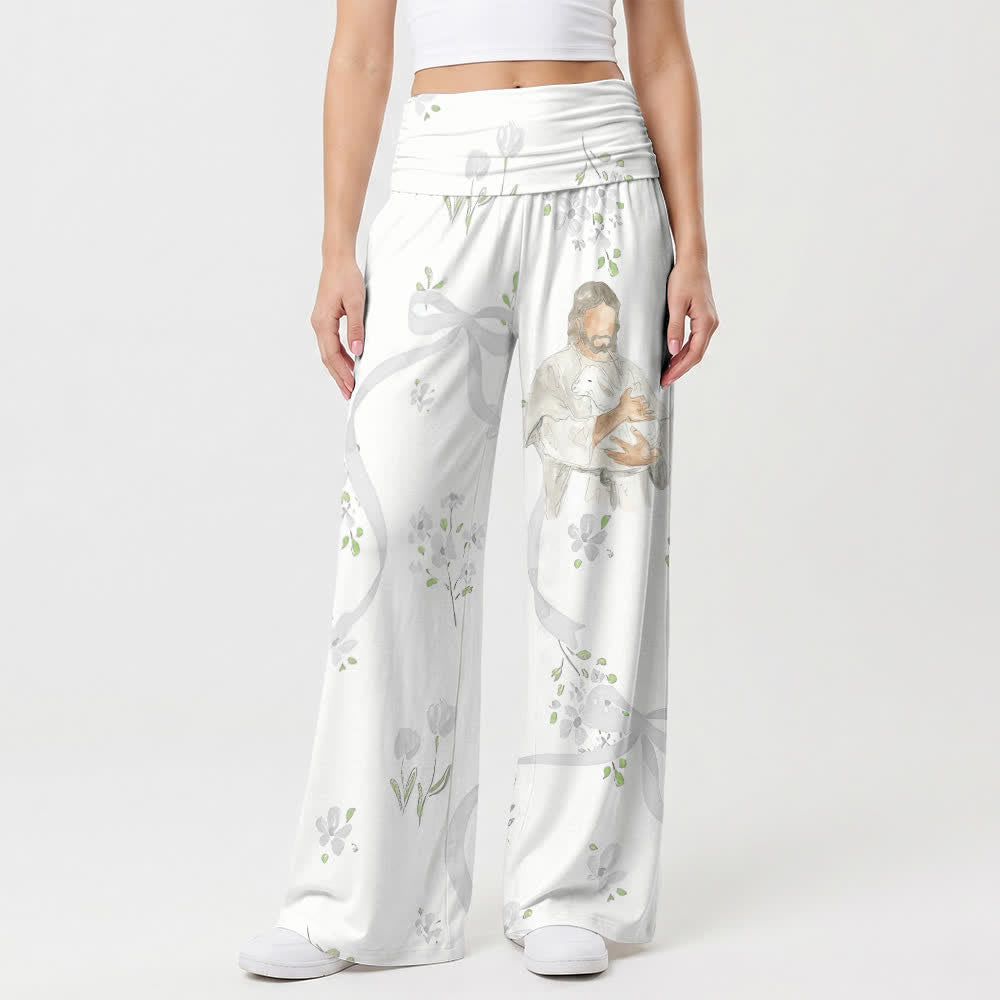 Christianartworkshop Serene Watercolor Floral High Waist Damen-Hose mit weitem Bein und hohem Bund. - image 1