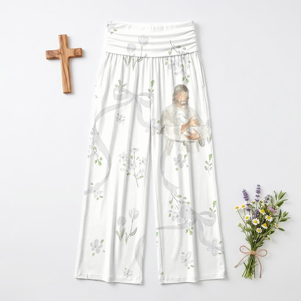 Christianartworkshop Serene Watercolor Floral High Waist Damen-Hose mit weitem Bein und hohem Bund. - US22, UK/AU26, EU54 - image 0