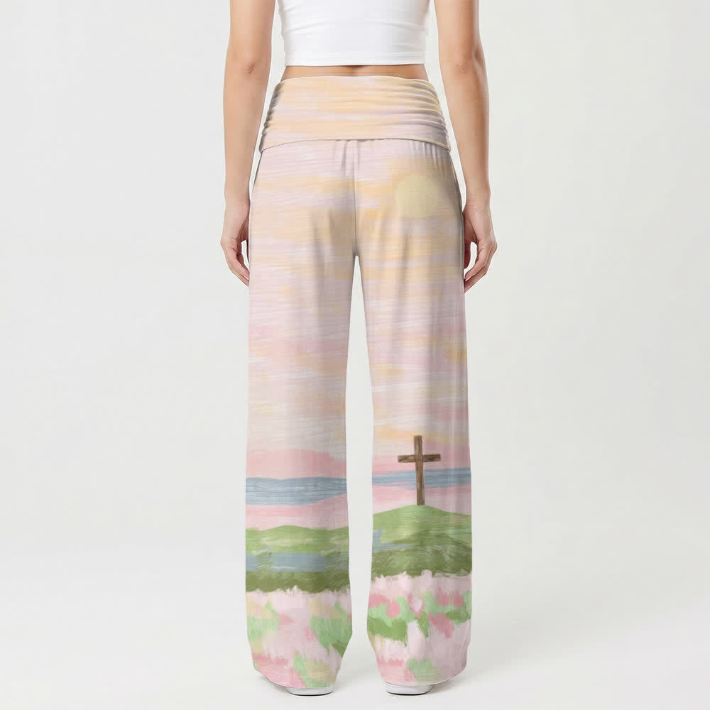 Christianartworkshop Loungehose mit weitem Bein und Aquarell-Kreuz-Landschaftsmuster für Damen - image 2