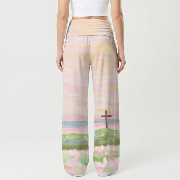 Christianartworkshop Loungehose mit weitem Bein und Aquarell-Kreuz-Landschaftsmuster für Damen - image 2