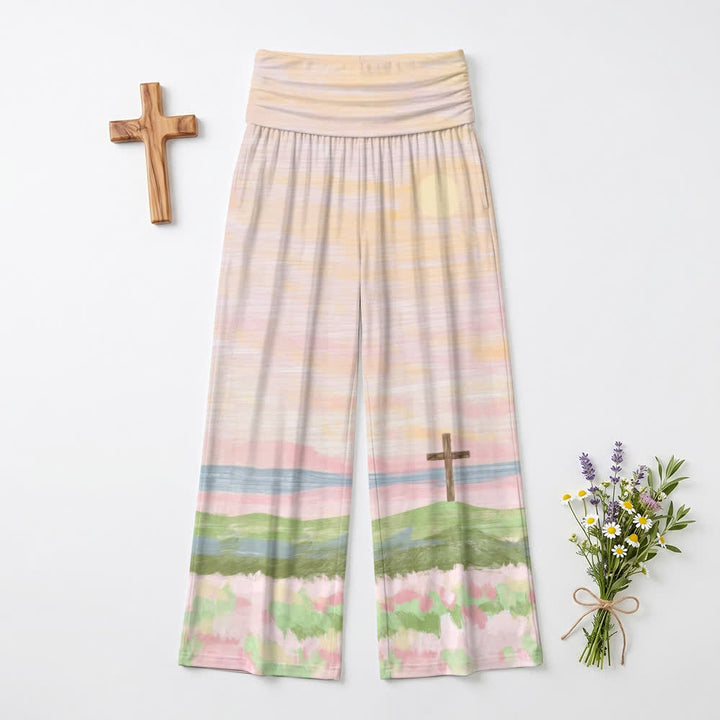 Christianartworkshop Loungehose mit weitem Bein und Aquarell-Kreuz-Landschaftsmuster für Damen - US22, UK/AU26, EU54 - image 0