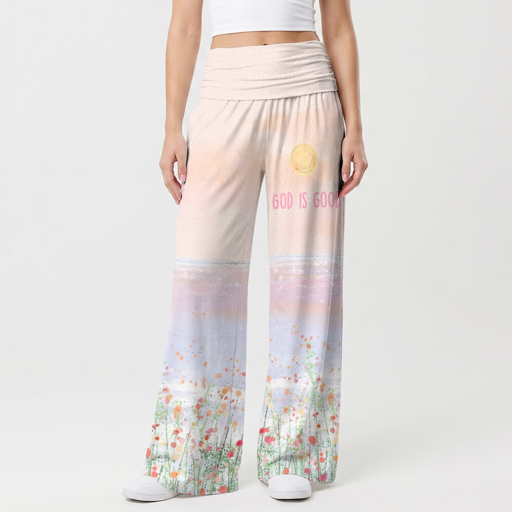 Christianartworkshop God Is Good Floral Ombre Lounge Damen-Loungehose mit weitem Bein - image 1