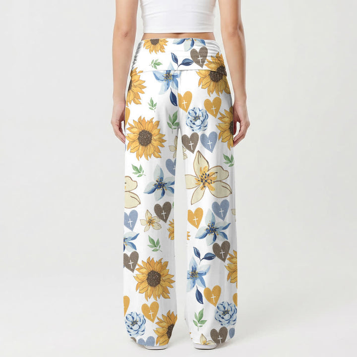 Christianartworkshop Loungewear-Hose mit weitem Bein und Sonnenblumenherzmuster - image 2