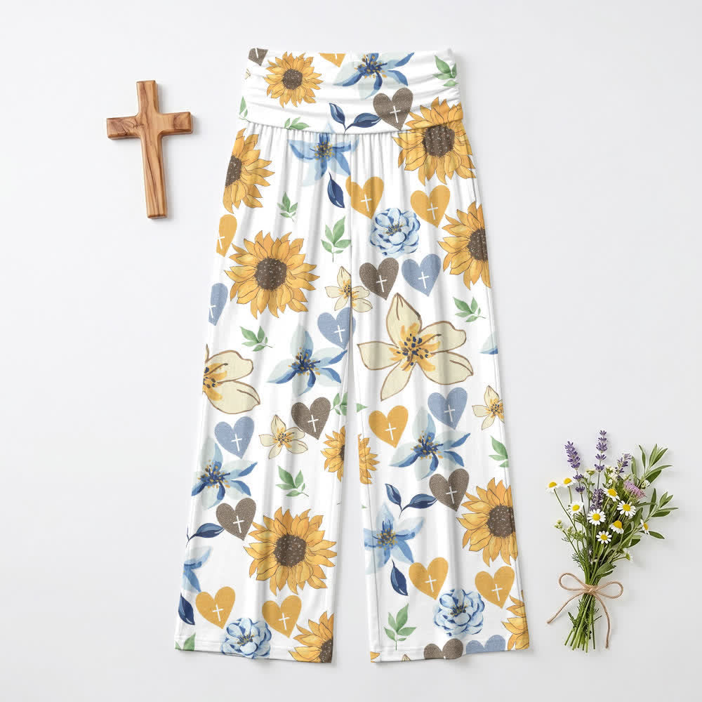 Christianartworkshop Loungewear-Hose mit weitem Bein und Sonnenblumenherzmuster - US22, UK/AU26, EU54 - image 0