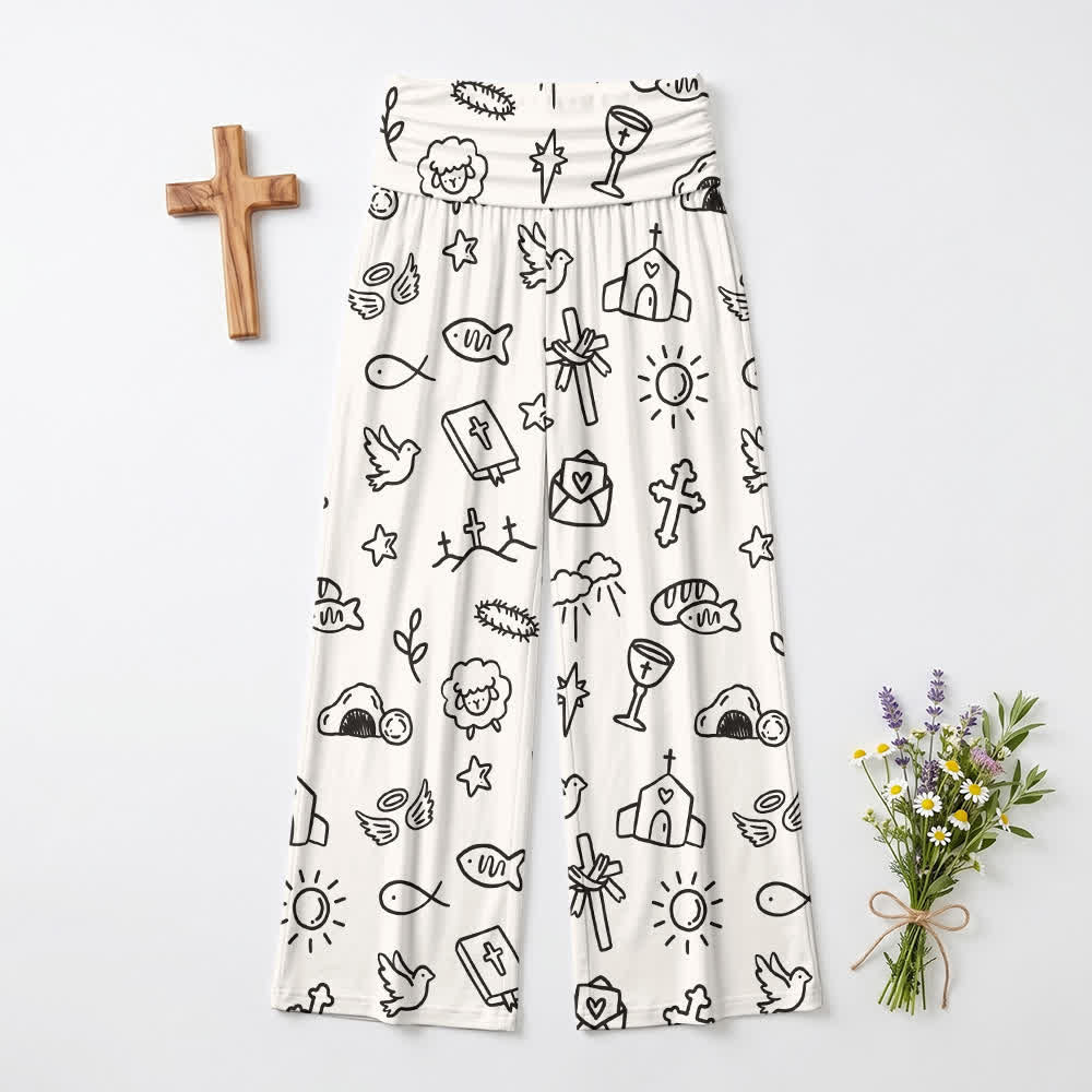 Christianartworkshop Dove & Church Sketch Lounge Damen-Hose mit weitem Bein - US22, UK/AU26, EU54 - image 0