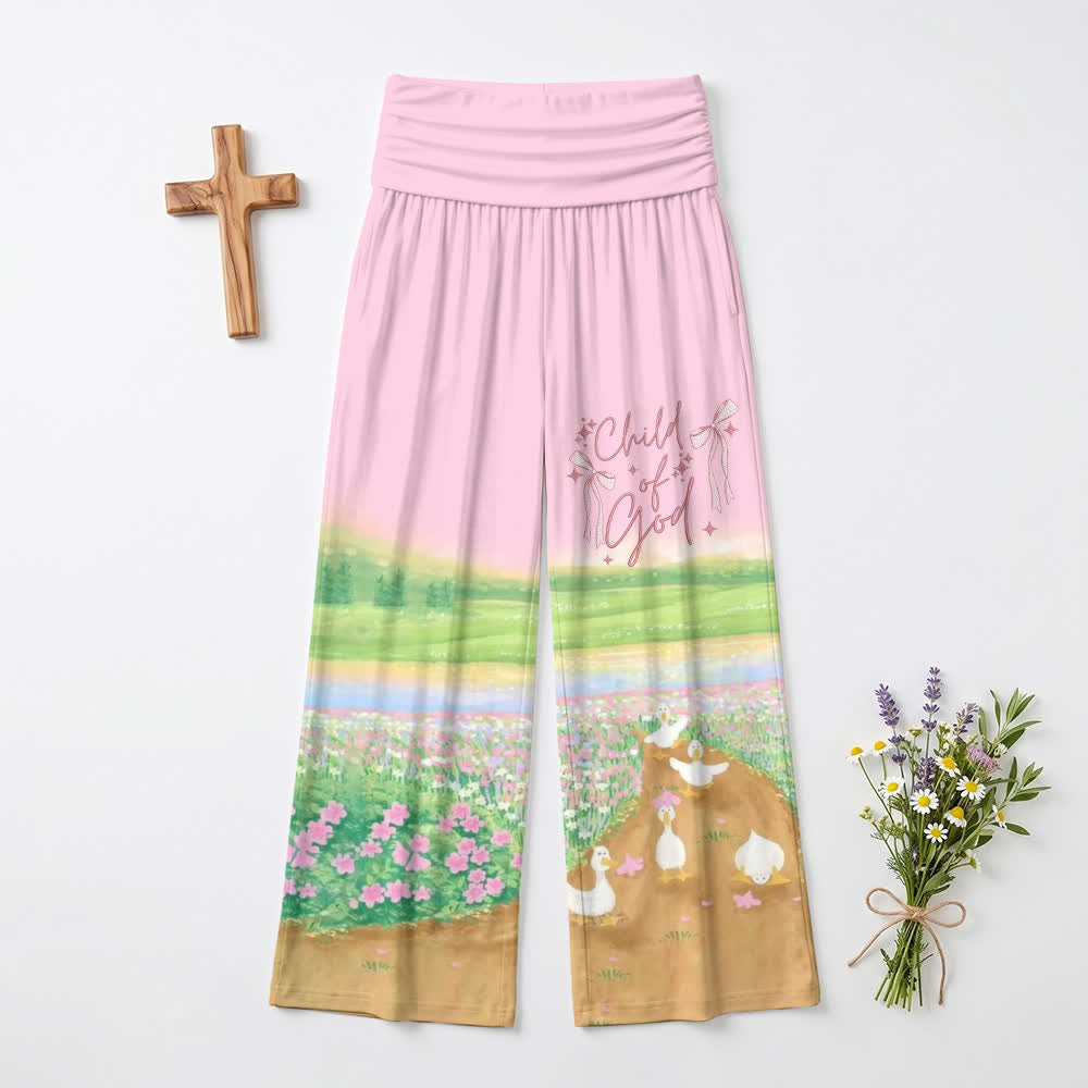 Christianartworkshop Loungewear-Hose mit weitem Bein und pastoralem Muster „Child Of God“ für Damen. - US22, UK/AU26, EU54 - image 0