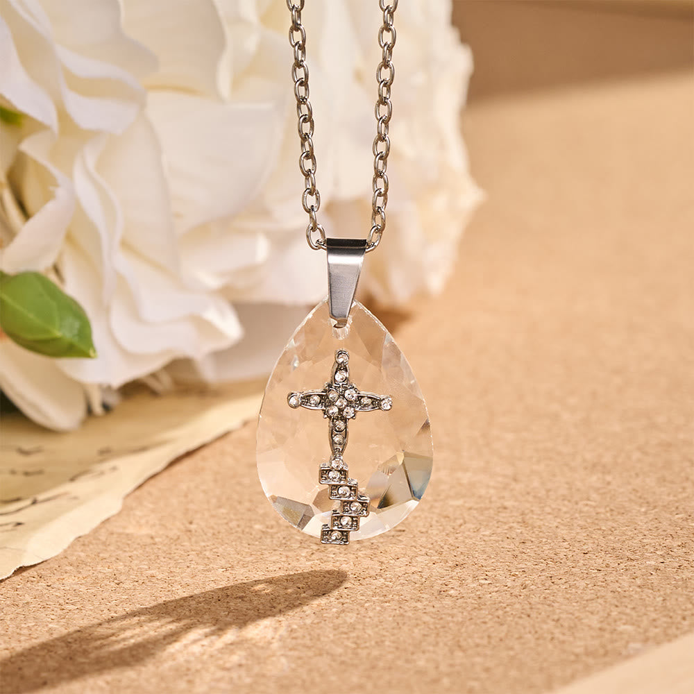 Christianartworkshop Mehrstilige Halskette mit tropfenförmigem Kristallanhänger und heiligem Motiv: Symbol für vielfältigen spirituellen Trost. - Strass-Leiterkreuz - image 5