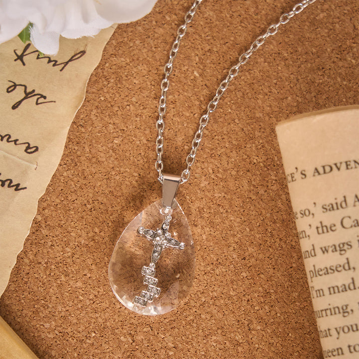 Christianartworkshop Mehrstilige Halskette mit tropfenförmigem Kristallanhänger und heiligem Motiv: Symbol für vielfältigen spirituellen Trost. - image 6