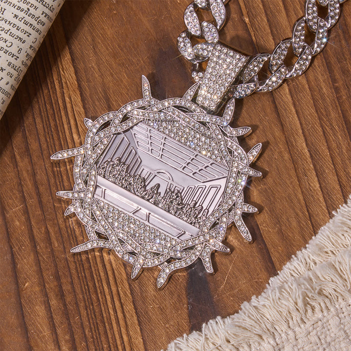 Christianartworkshop Mit Diamanten besetzter Dornenkronen-Anhänger „Letztes Abendmahl“ an kubanischer Kette: Symbol des glorreichen himmlischen Testaments - image 4