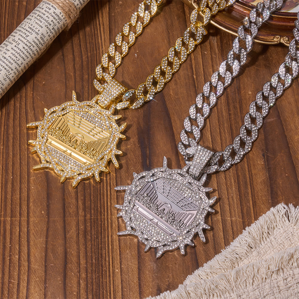 Christianartworkshop Mit Diamanten besetzter Dornenkronen-Anhänger „Letztes Abendmahl“ an kubanischer Kette: Symbol des glorreichen himmlischen Testaments - image 1