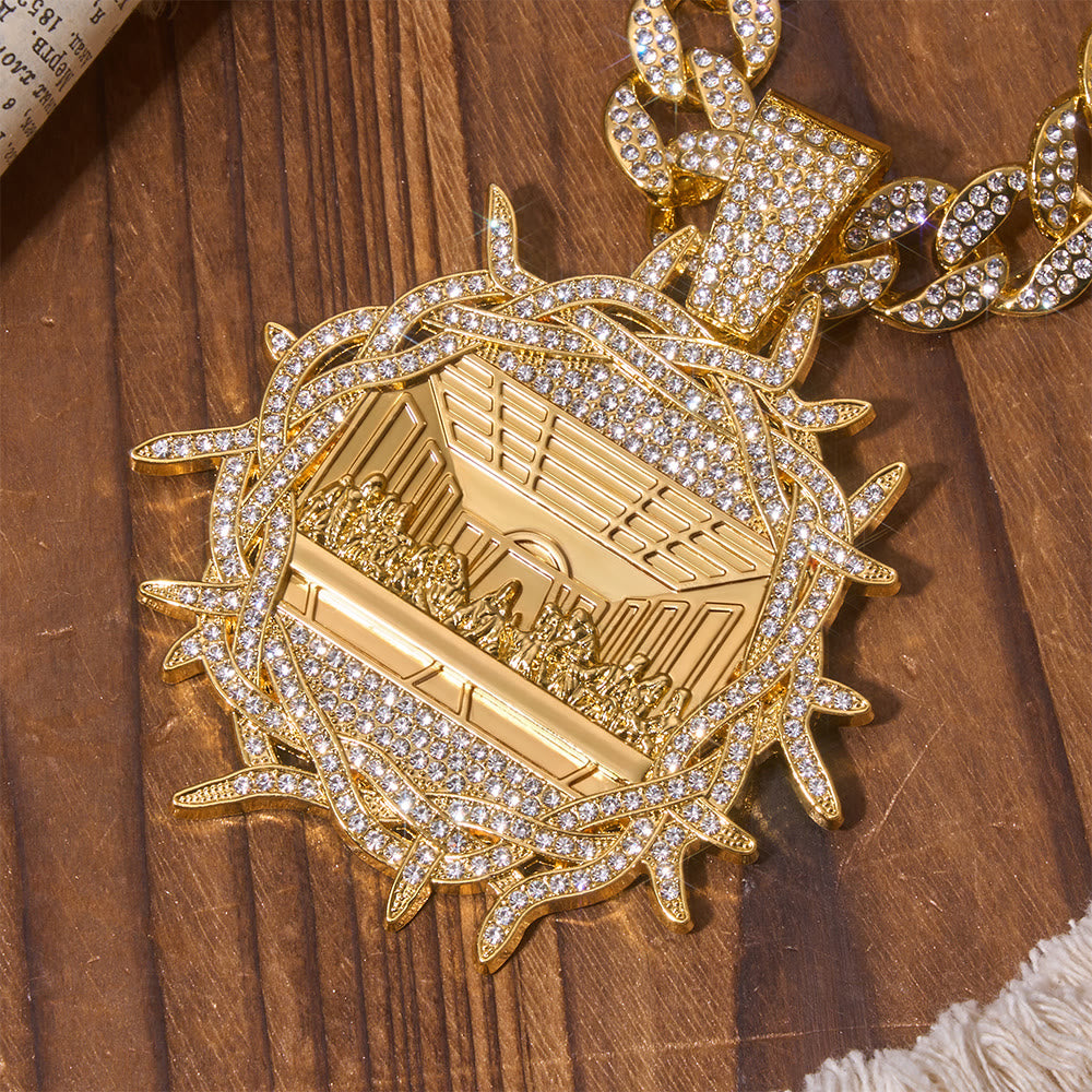 Christianartworkshop Mit Diamanten besetzter Dornenkronen-Anhänger „Letztes Abendmahl“ an kubanischer Kette: Symbol des glorreichen himmlischen Testaments - image 2