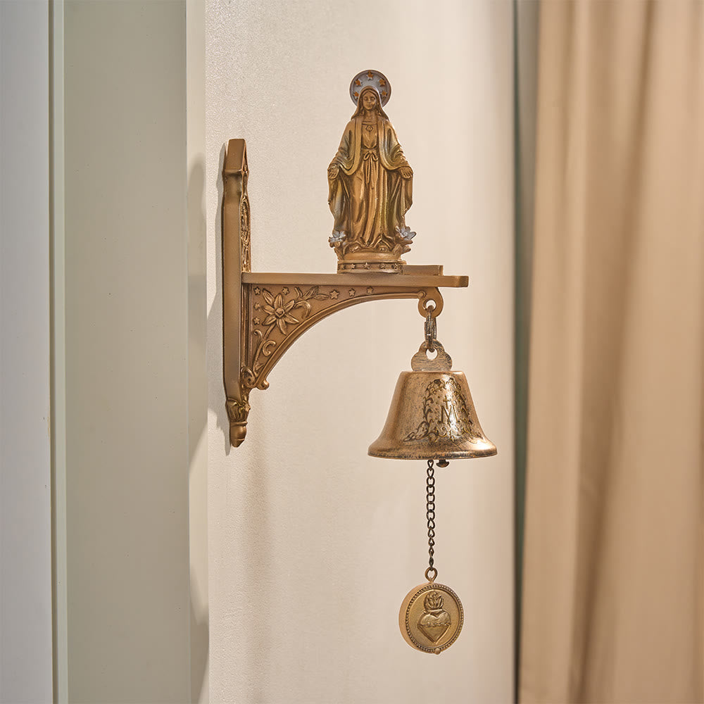 Christianartworkshop Vintage-Wandglocke aus geschnitztem Kunstharz mit Marienstatue: Symbol für himmlischen Schutz - image 1