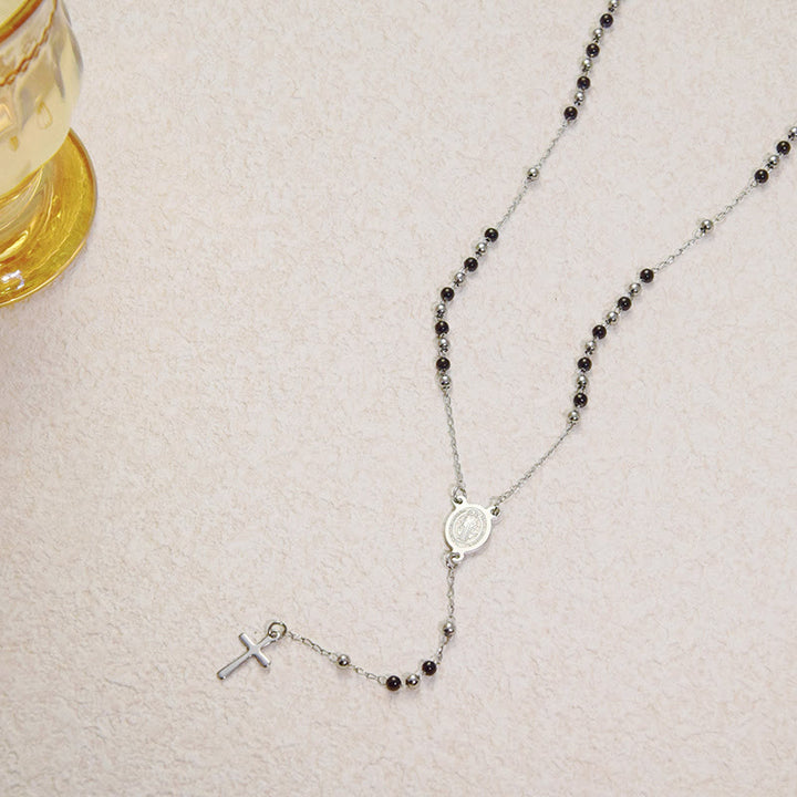ChristianartworkshopPerlenbesetzte, mehrlagige Kette mit heiliger Medaille und kleinem Kreuzanhänger: Symbol reiner himmlischer Hingabe - B - image 2
