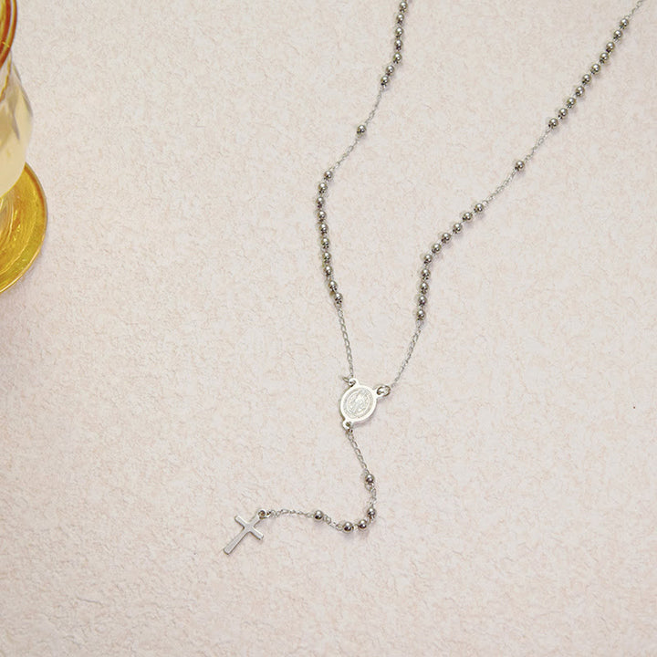 ChristianartworkshopPerlenbesetzte, mehrlagige Kette mit heiliger Medaille und kleinem Kreuzanhänger: Symbol reiner himmlischer Hingabe - D - image 4