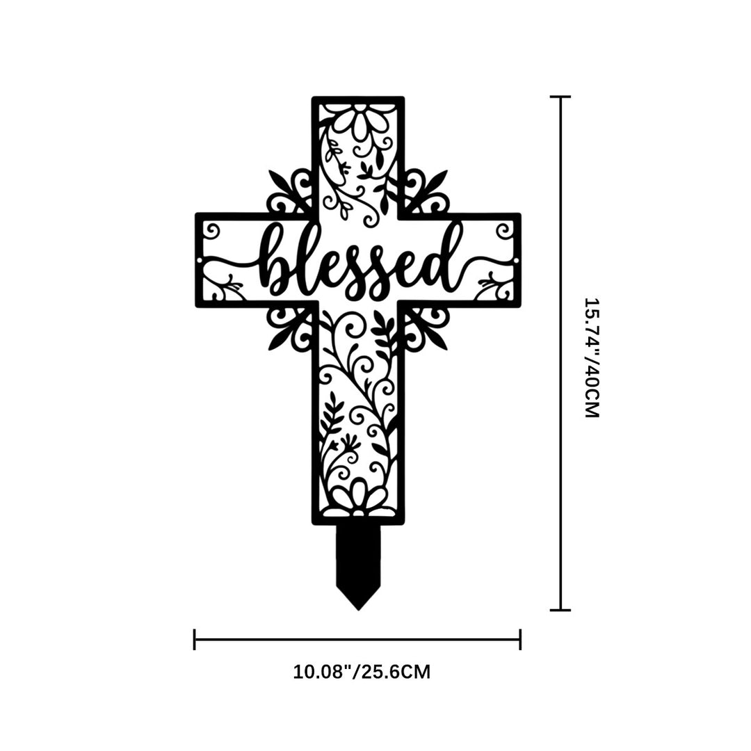 Christianartworkshop Gesegneter Schriftzug, hohles Kreuz, Metallpfahl für den Garten: Zeichen beständiger göttlicher Gunst - 10,08"*15,74"*0,04'' / 25,6*40*0,1cm - image 9