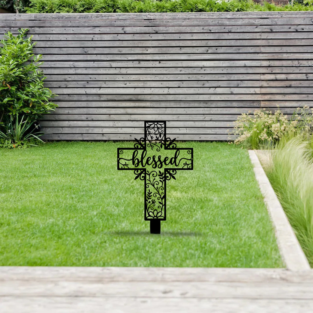 Christianartworkshop Gesegneter Schriftzug, hohles Kreuz, Metallpfahl für den Garten: Zeichen beständiger göttlicher Gunst - image 3