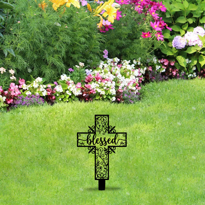 Christianartworkshop Gesegneter Schriftzug, hohles Kreuz, Metallpfahl für den Garten: Zeichen beständiger göttlicher Gunst - image 5