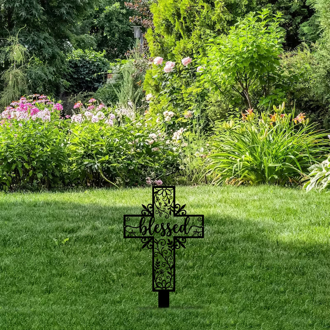 Christianartworkshop Gesegneter Schriftzug, hohles Kreuz, Metallpfahl für den Garten: Zeichen beständiger göttlicher Gunst - image 6