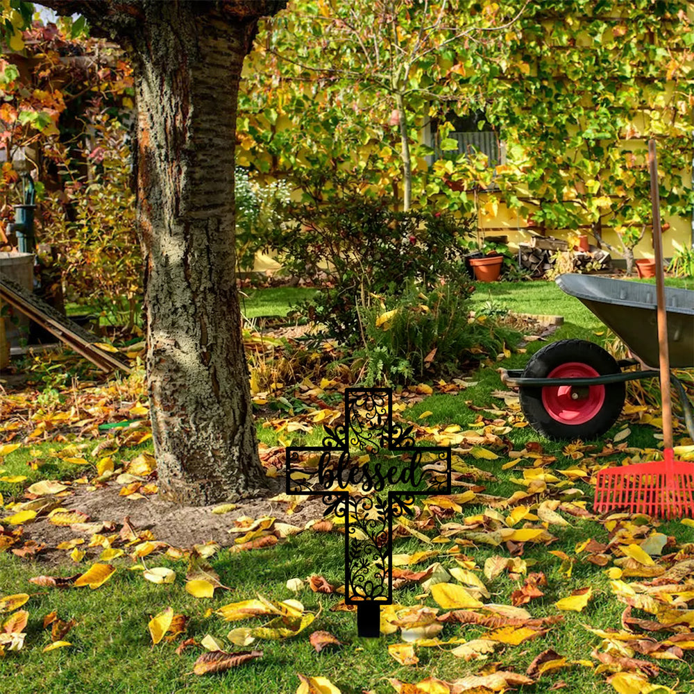 Christianartworkshop Gesegneter Schriftzug, hohles Kreuz, Metallpfahl für den Garten: Zeichen beständiger göttlicher Gunst - image 1