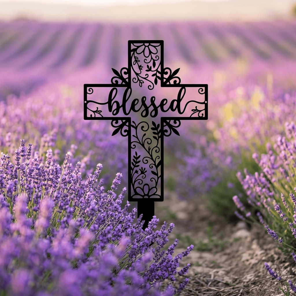 Christianartworkshop Gesegneter Schriftzug, hohles Kreuz, Metallpfahl für den Garten: Zeichen beständiger göttlicher Gunst - image 7