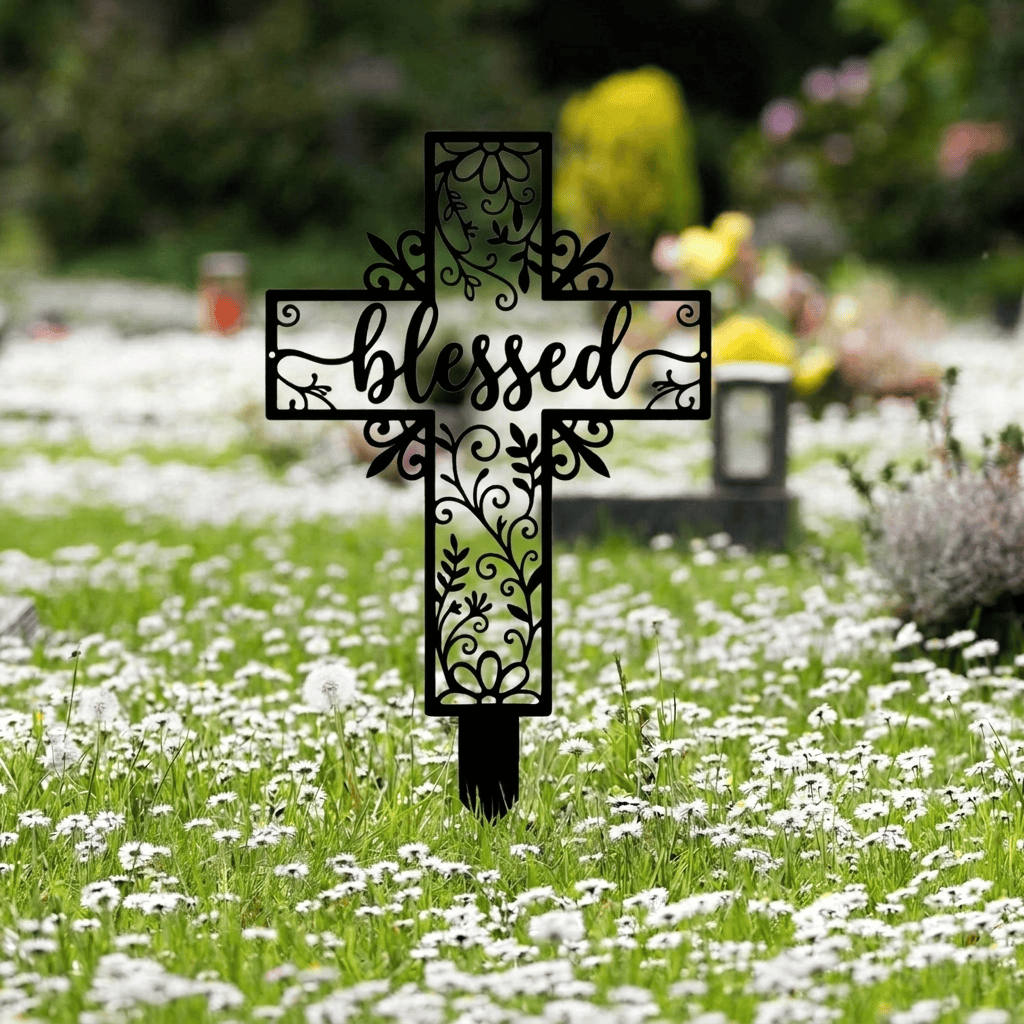 Christianartworkshop Gesegneter Schriftzug, hohles Kreuz, Metallpfahl für den Garten: Zeichen beständiger göttlicher Gunst - image 2