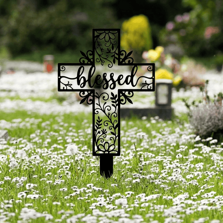Christianartworkshop Gesegneter Schriftzug, hohles Kreuz, Metallpfahl für den Garten: Zeichen beständiger göttlicher Gunst - image 2