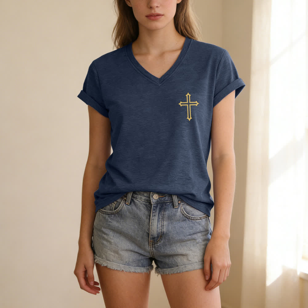 Christianartworkshop Pray On It Damen-T-Shirt mit seitlich geknoteten, hochgekrempelten Ärmeln und V-Ausschnitt - image 41