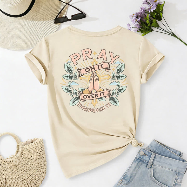Christianartworkshop Pray On It Damen-T-Shirt mit seitlich geknoteten, hochgekrempelten Ärmeln und V-Ausschnitt - image 13