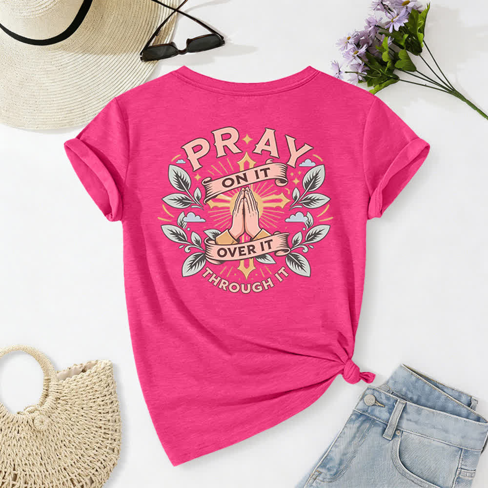 Christianartworkshop Pray On It Damen-T-Shirt mit seitlich geknoteten, hochgekrempelten Ärmeln und V-Ausschnitt - image 73
