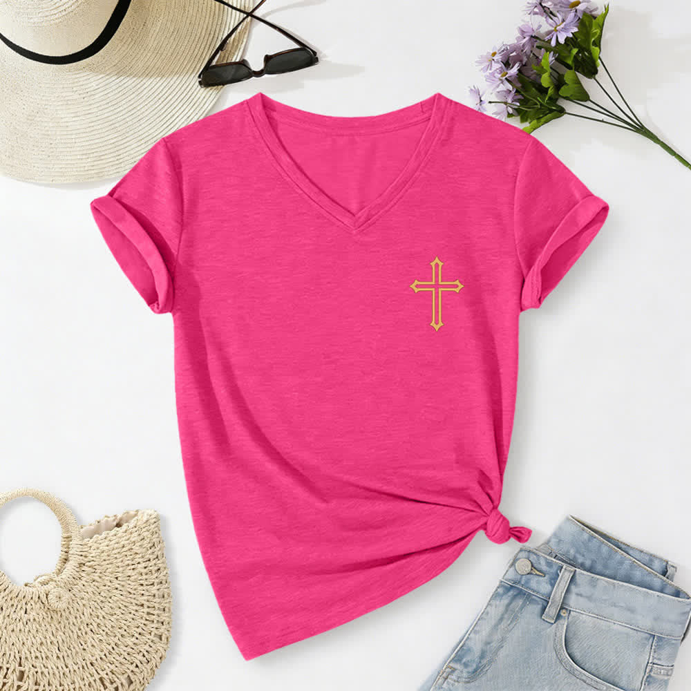 Christianartworkshop Pray On It Damen-T-Shirt mit seitlich geknoteten, hochgekrempelten Ärmeln und V-Ausschnitt - image 74