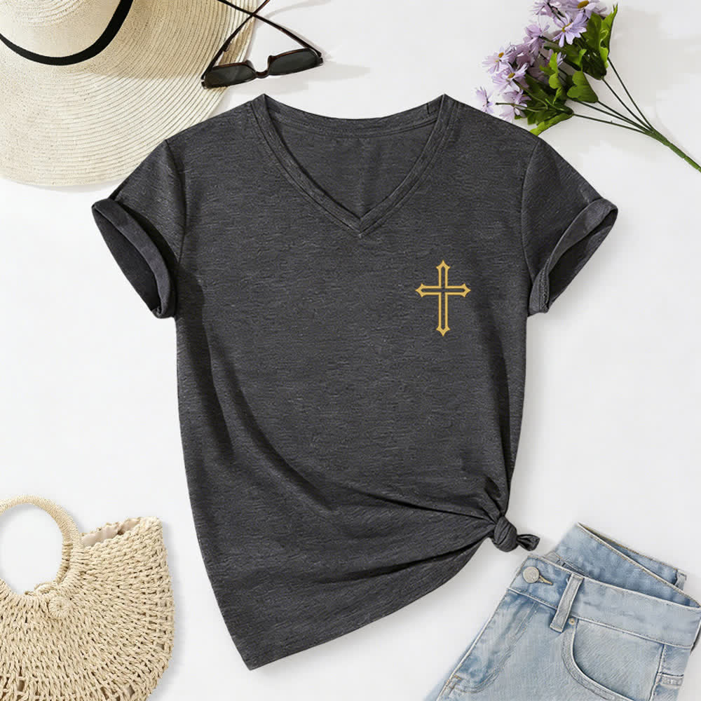 Christianartworkshop Pray On It Damen-T-Shirt mit seitlich geknoteten, hochgekrempelten Ärmeln und V-Ausschnitt - image 32