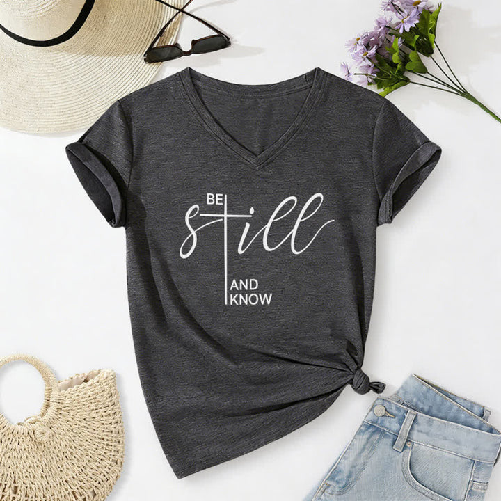 Christianartworkshop Sei still und wisse, was du willst – Heather Purple Damen-T-Shirt mit V-Ausschnitt - Dunkelgrau - 2XL - image 8