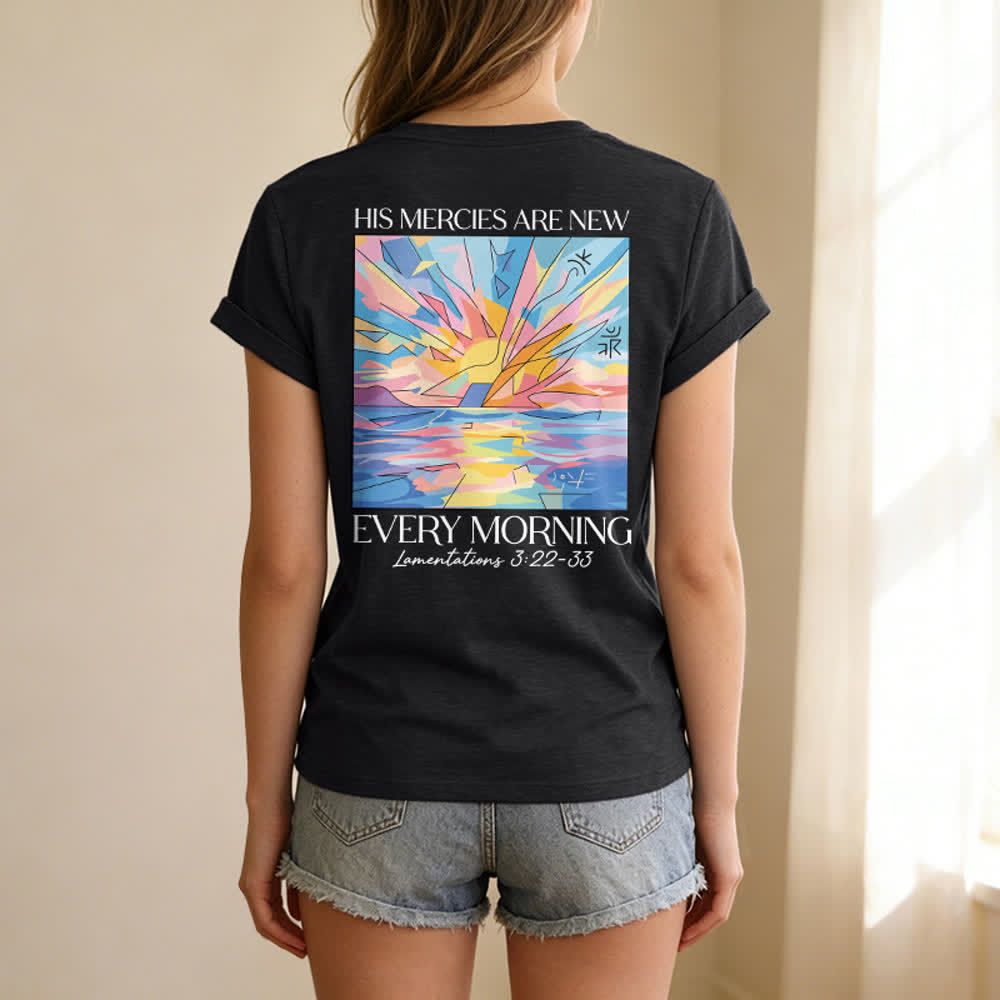 Christianartworkshop Grace Cross Damen-T-Shirt mit gerollten Ärmeln und Knotensaum, V-Ausschnitt - image 4
