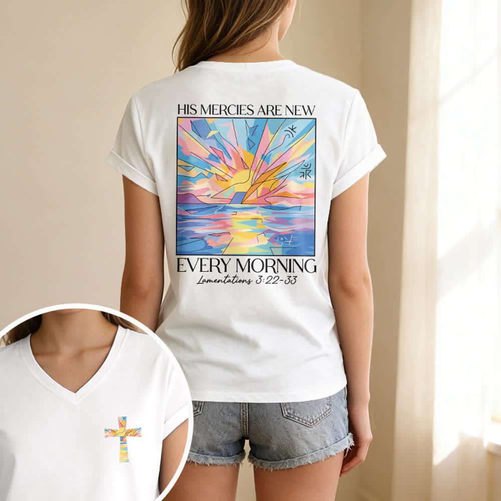 Christianartworkshop Grace Cross Damen-T-Shirt mit gerollten Ärmeln und Knotensaum, V-Ausschnitt - image 39