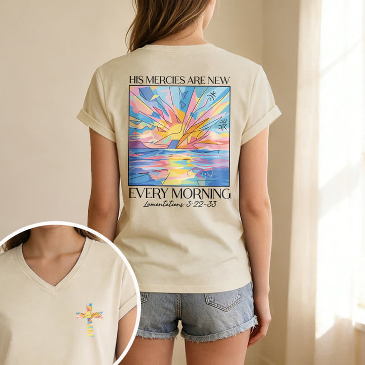 Christianartworkshop Grace Cross Damen-T-Shirt mit gerollten Ärmeln und Knotensaum, V-Ausschnitt - image 33